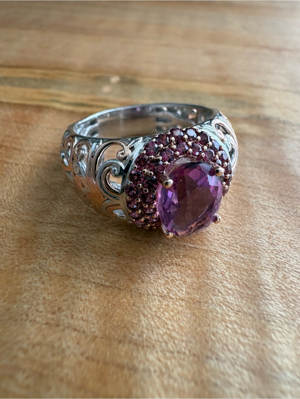 Pink CZ ring with vermeil gold over 925 sterling silver size 7.75